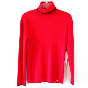Calvin Klein Women's Red Ribbed Turtleneck